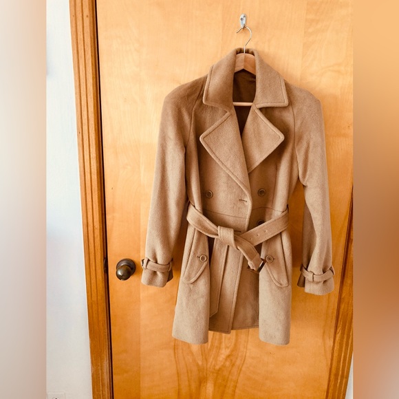 Theory Angora blend camel trench style coat SZ M - Picture 2 of 15